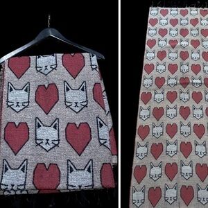 H&M Divided - Large Cozy Scarf - Cat Theme-Color: Red/Gray-Size: OS